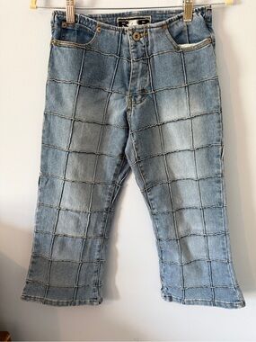 Windowpane Light Blue Cropped Jeans
